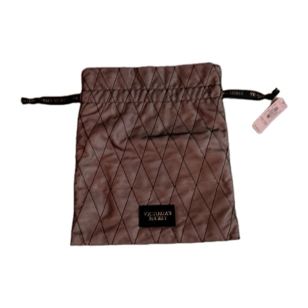 NWT Victoria's Secret Black Quilted Mesh Drawstring Pouch Lingerie Travel Bag